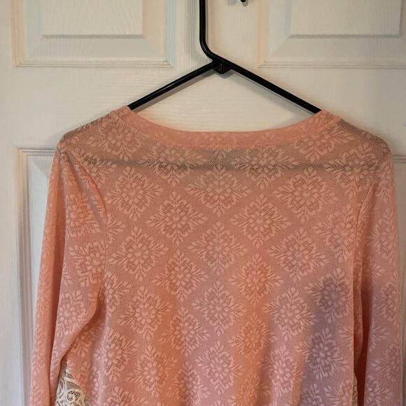Filly Flair Women’s Size Small Lace Sheer Floral Pink Blouse Crochet Long Sleeve - Picture 8 of 11